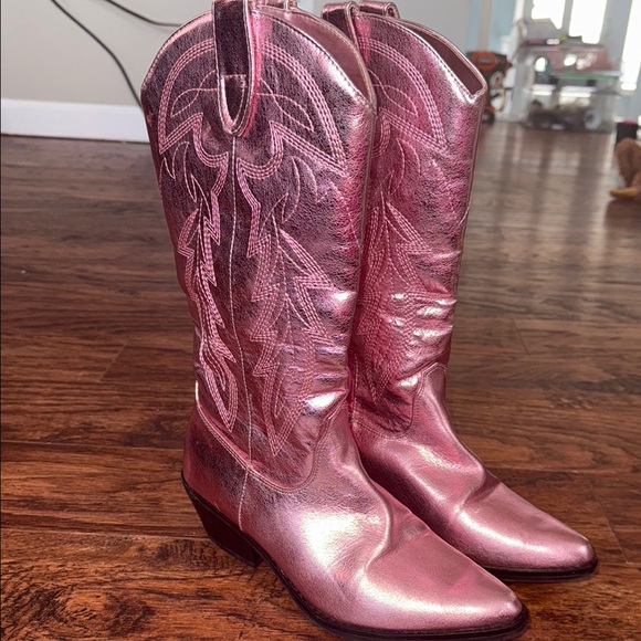 Madden Girl Pink Floral Heeled Boots with Design - Picture 2 of 12